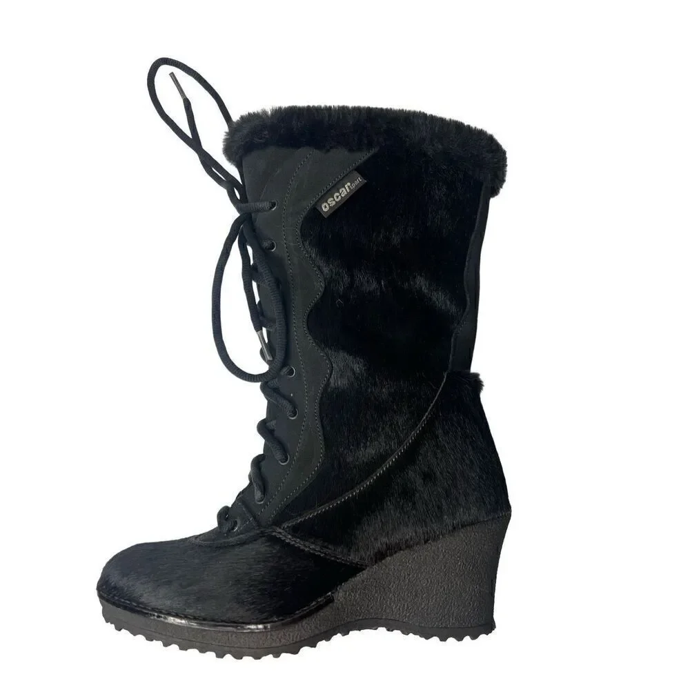 Oscar Sport Apres Ski Black Fur Lace  Boots 6 New